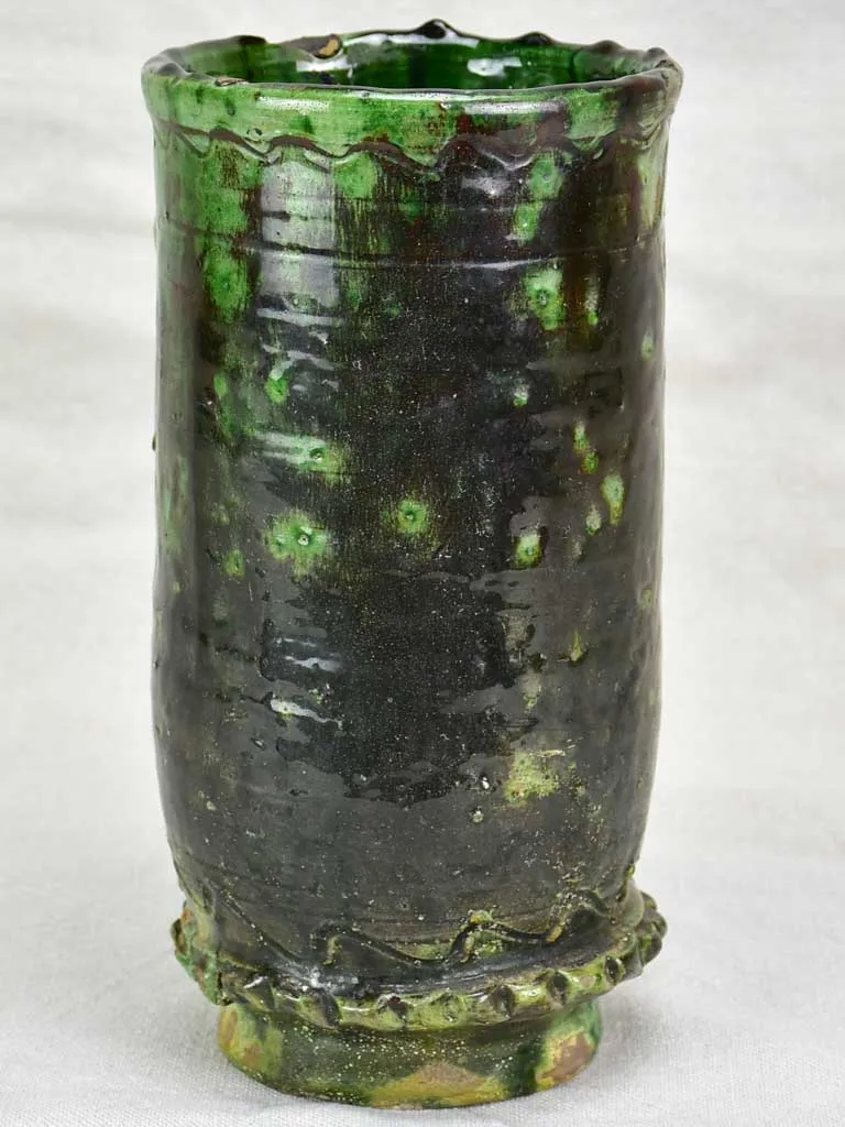 Vintage French vase with green glaze 10¼"