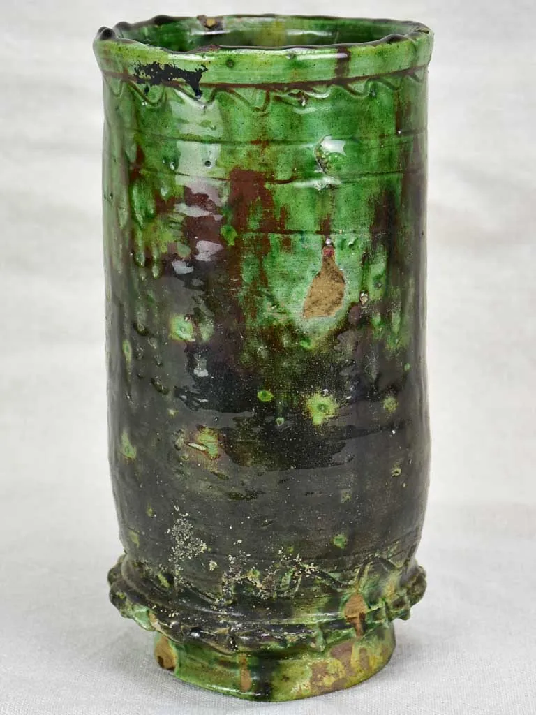 Vintage French vase with green glaze 10¼"