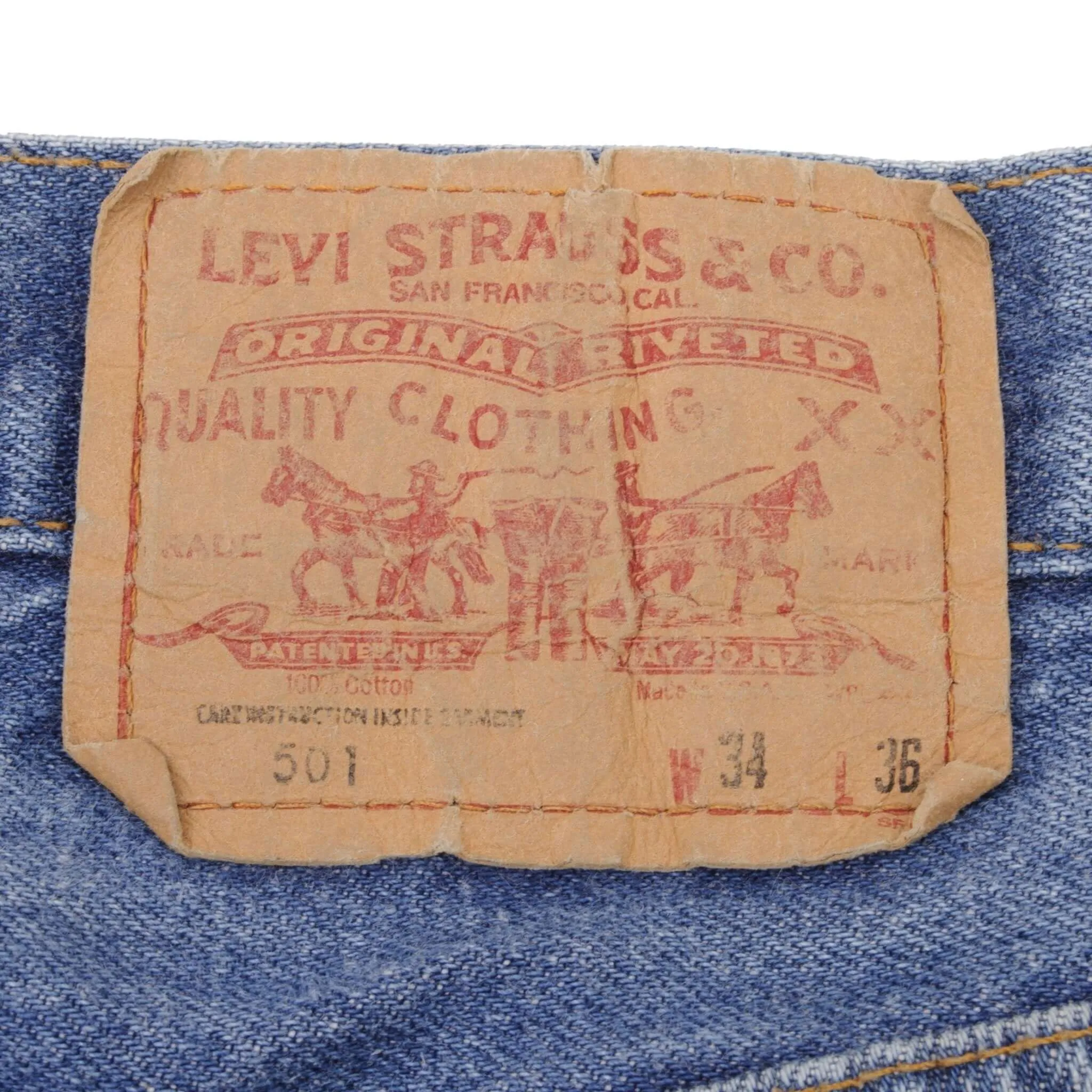 VINTAGE LEVIS 501 JEANS INDIGO 1980S SIZE W33 L33 MADE IN USA