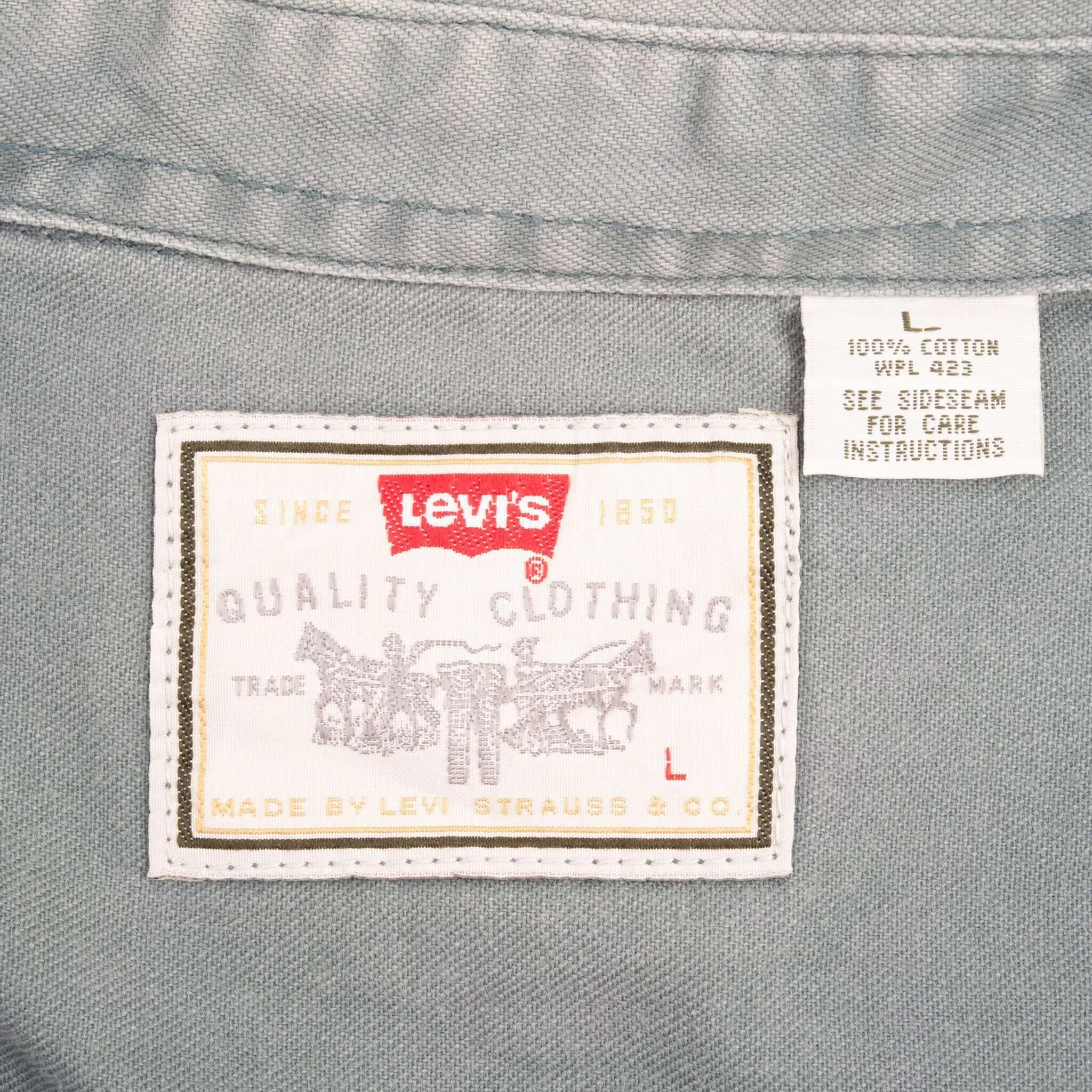 VINTAGE LEVIS DENIM SAGE GREEN POCKET SHIRT 1990S SIZE LARGE