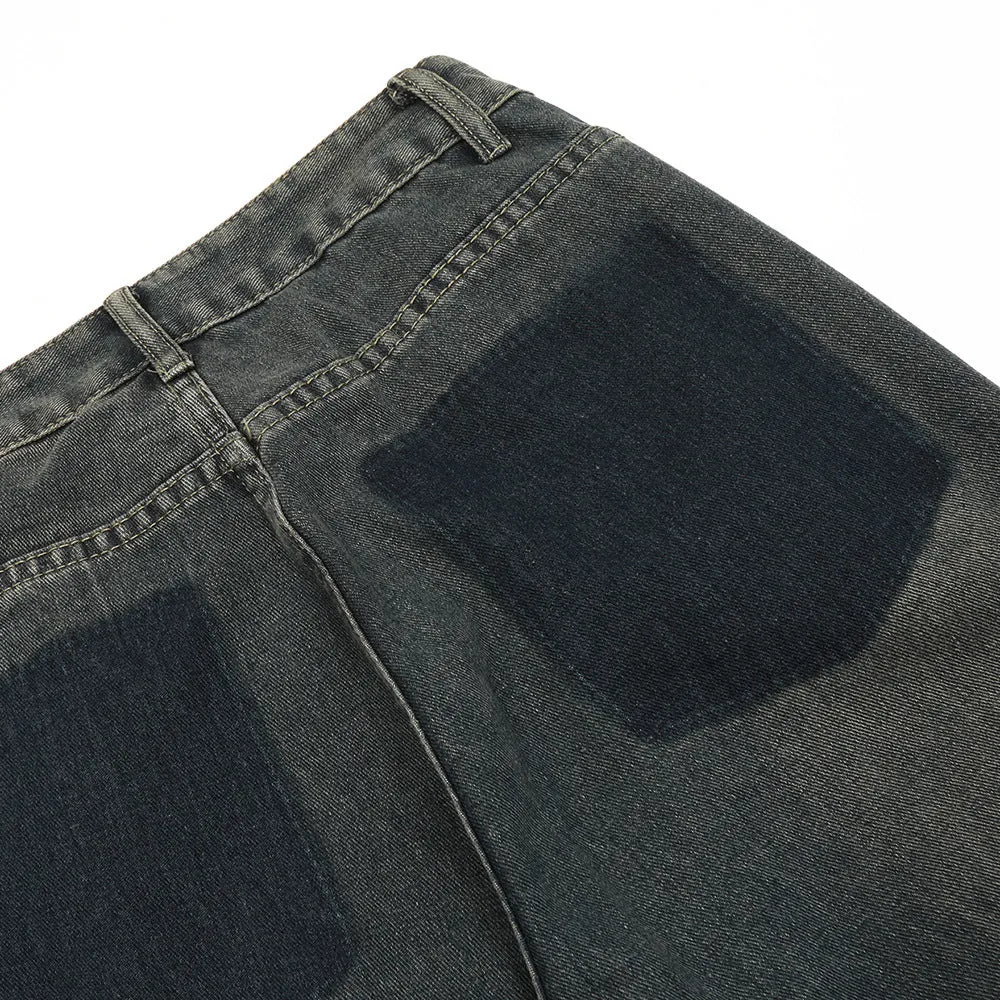 Washed And Worn Worn Out Denim Straight-leg Trousers Men's Punk