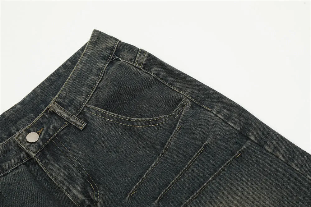 Washed And Worn Worn Out Denim Straight-leg Trousers Men's Punk