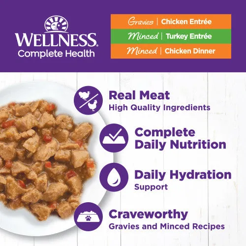 Wellness Complete Health Natural Grain Free Wet Cat Food Variety Pate Recipes Chicken & Turkey Lovers (3 oz case of 12)