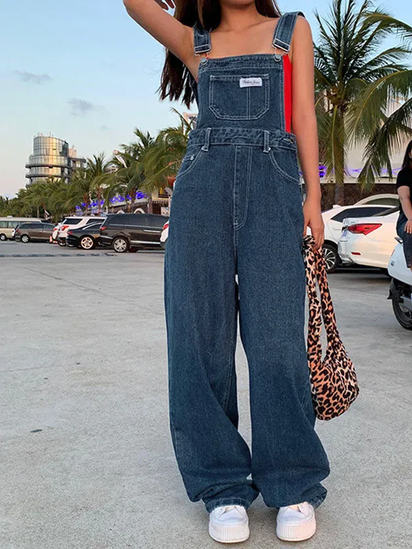 Wenkouban Blue Vintage Washed Boyfriend Denim Overall