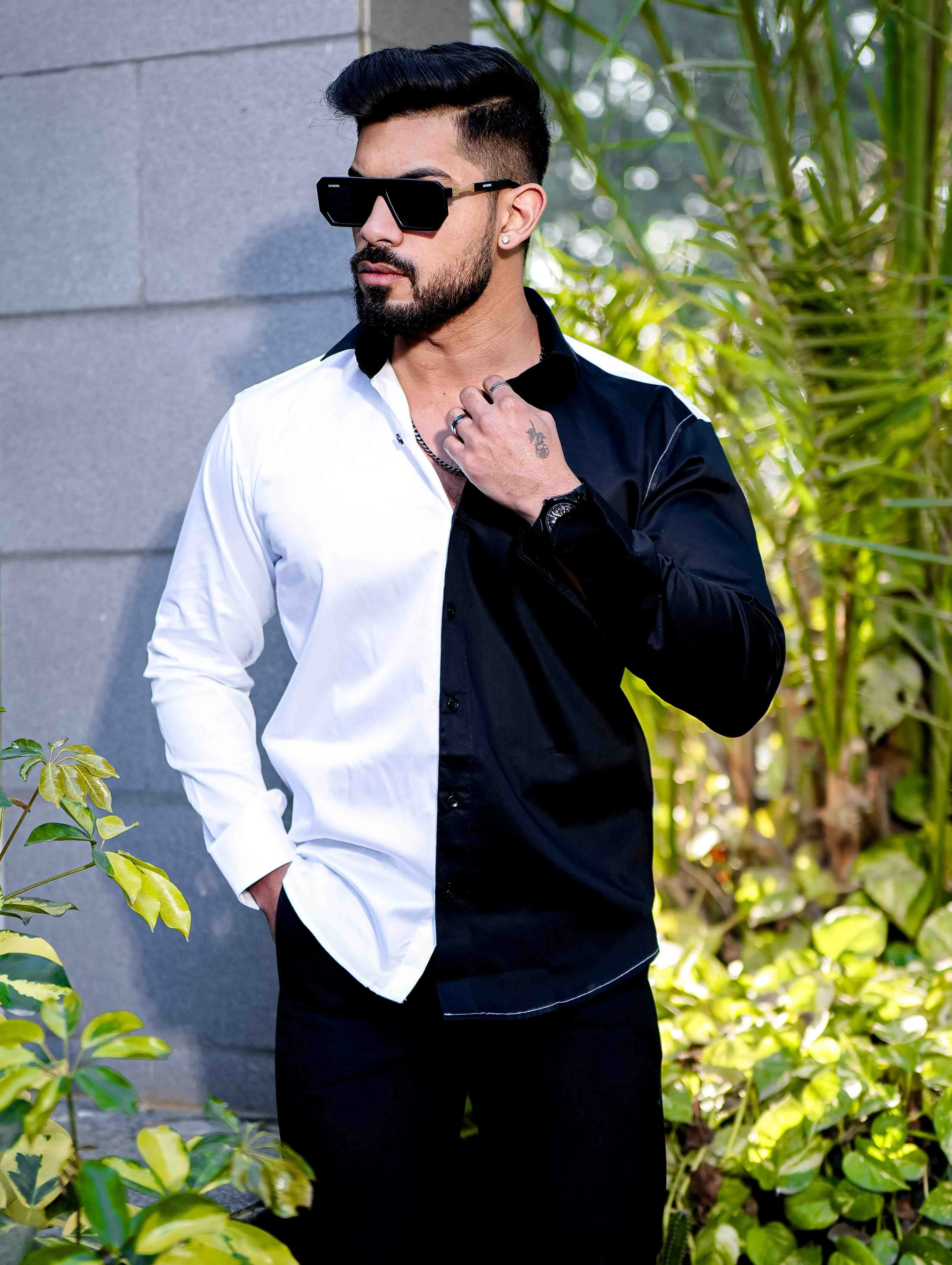 White And Black Satin Cotton Designer Shirt