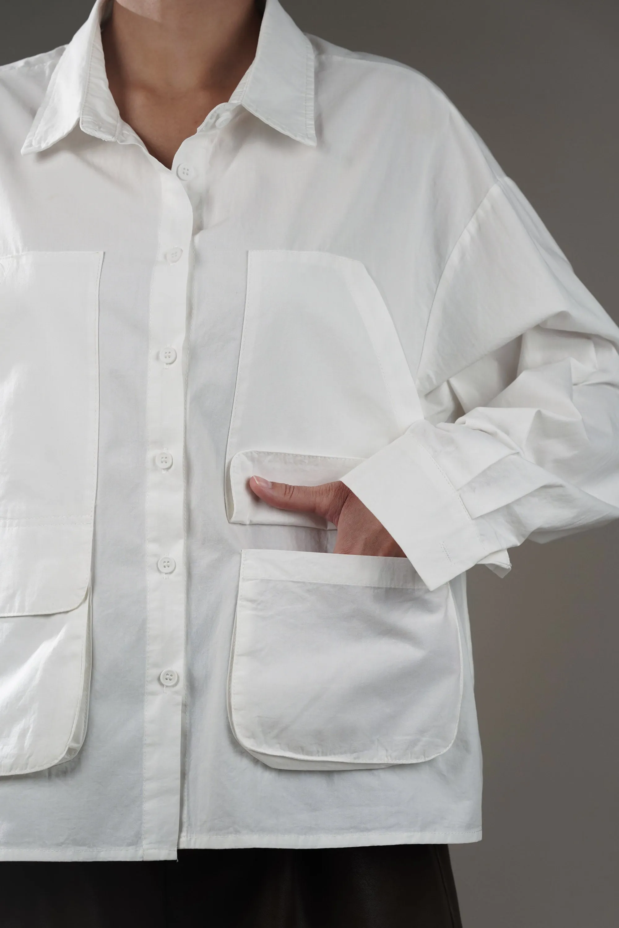 White Cotton Shirt With Patch Pockets