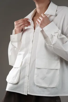 White Cotton Shirt With Patch Pockets