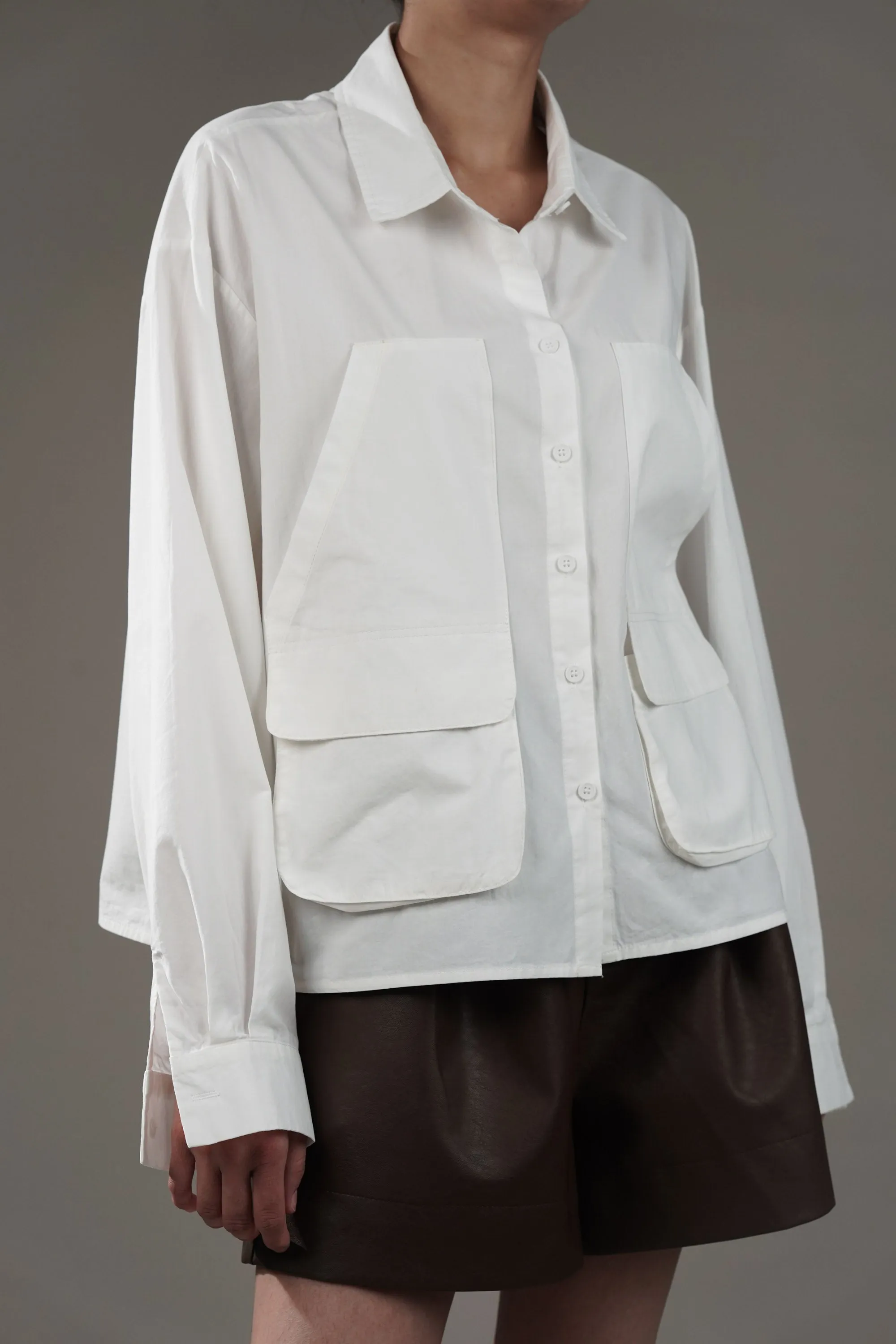 White Cotton Shirt With Patch Pockets