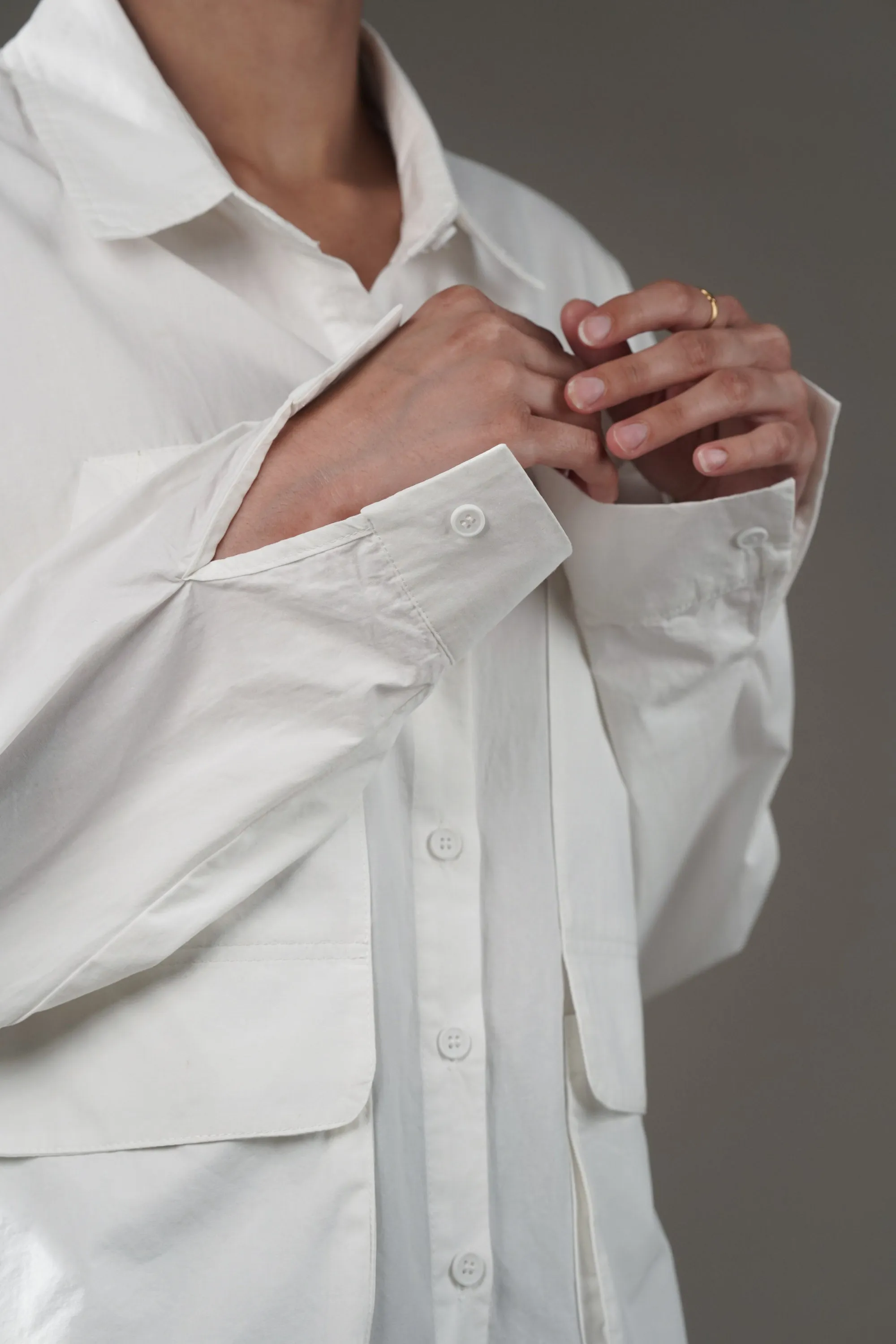 White Cotton Shirt With Patch Pockets