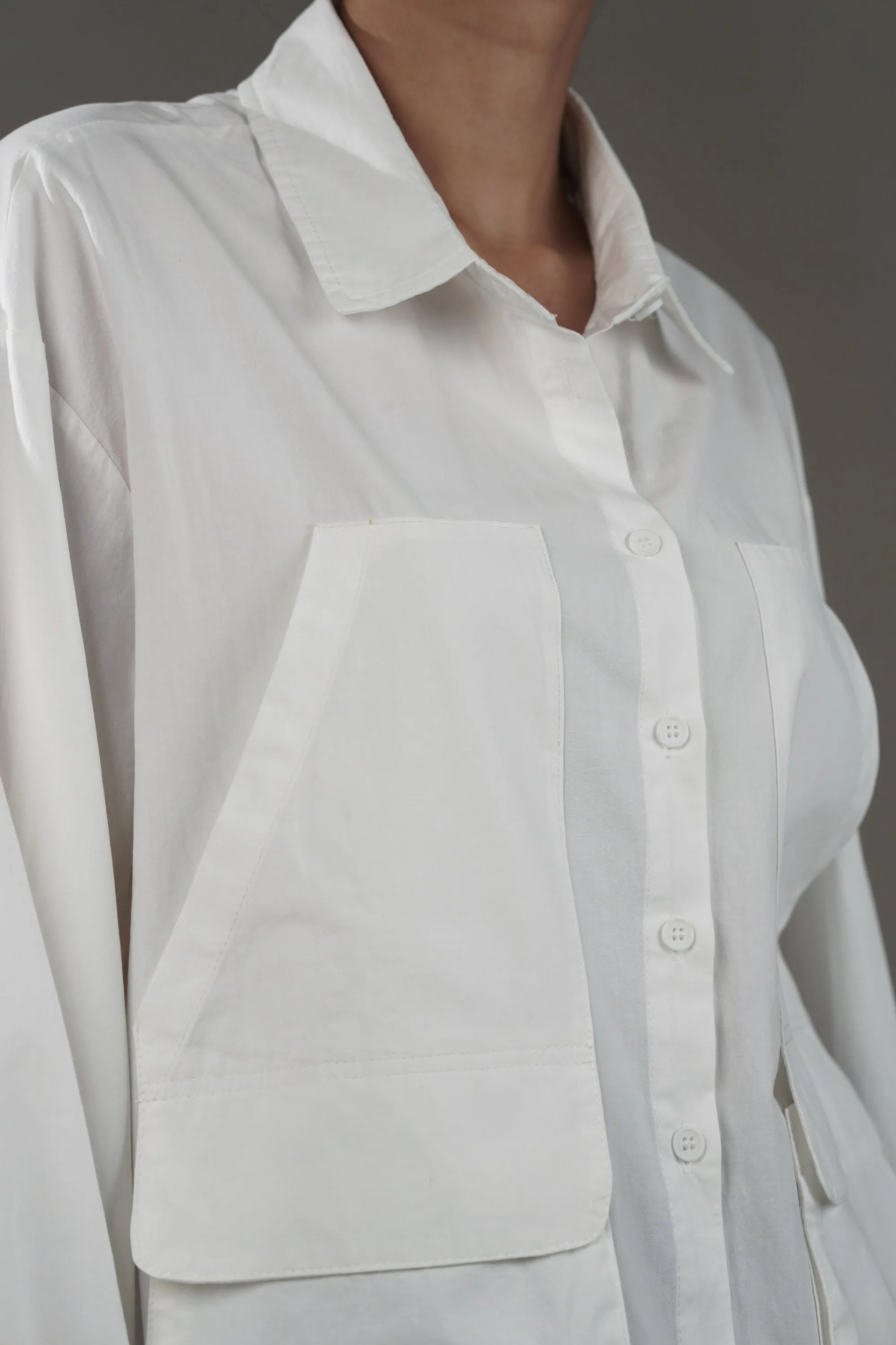 White Cotton Shirt With Patch Pockets