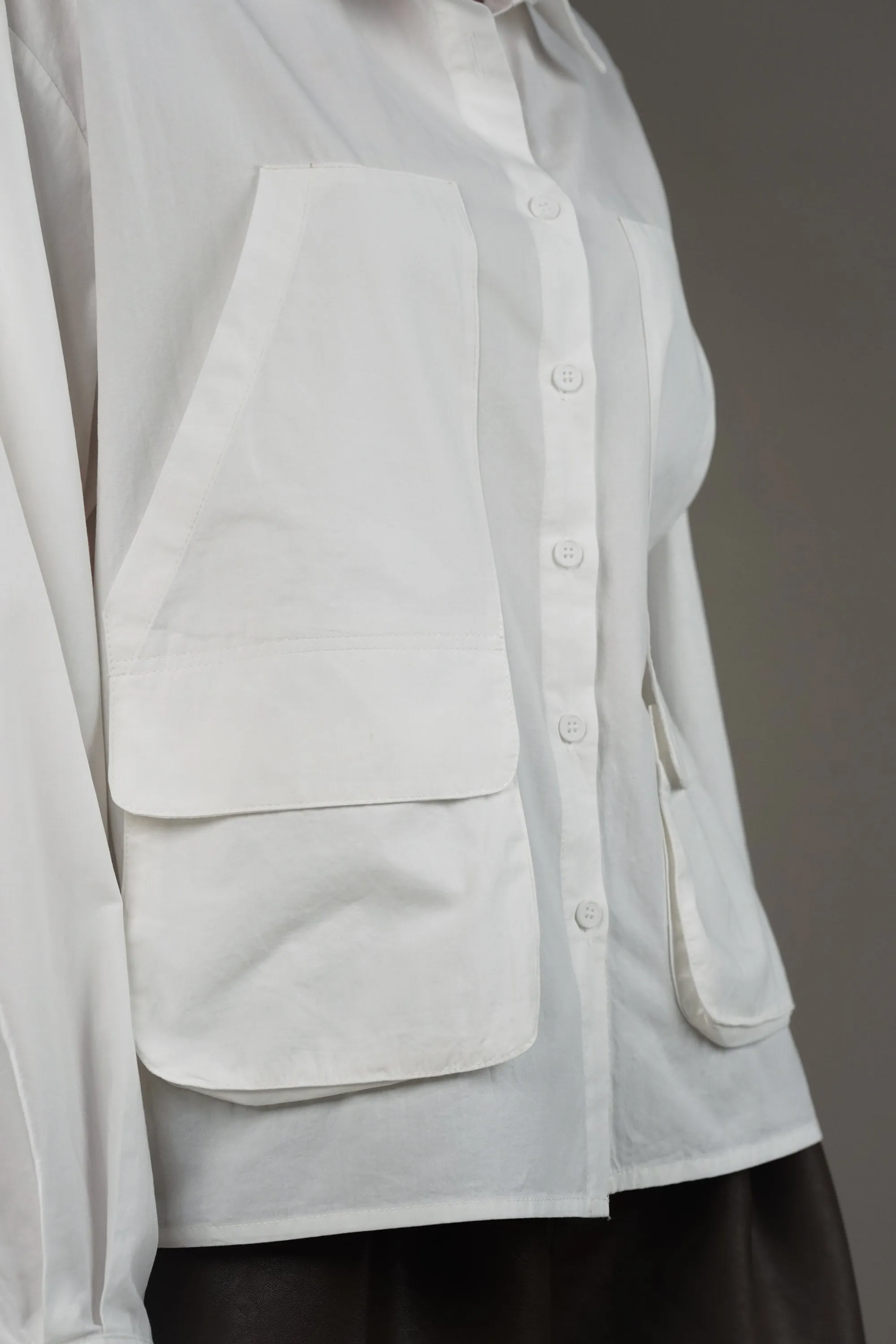 White Cotton Shirt With Patch Pockets