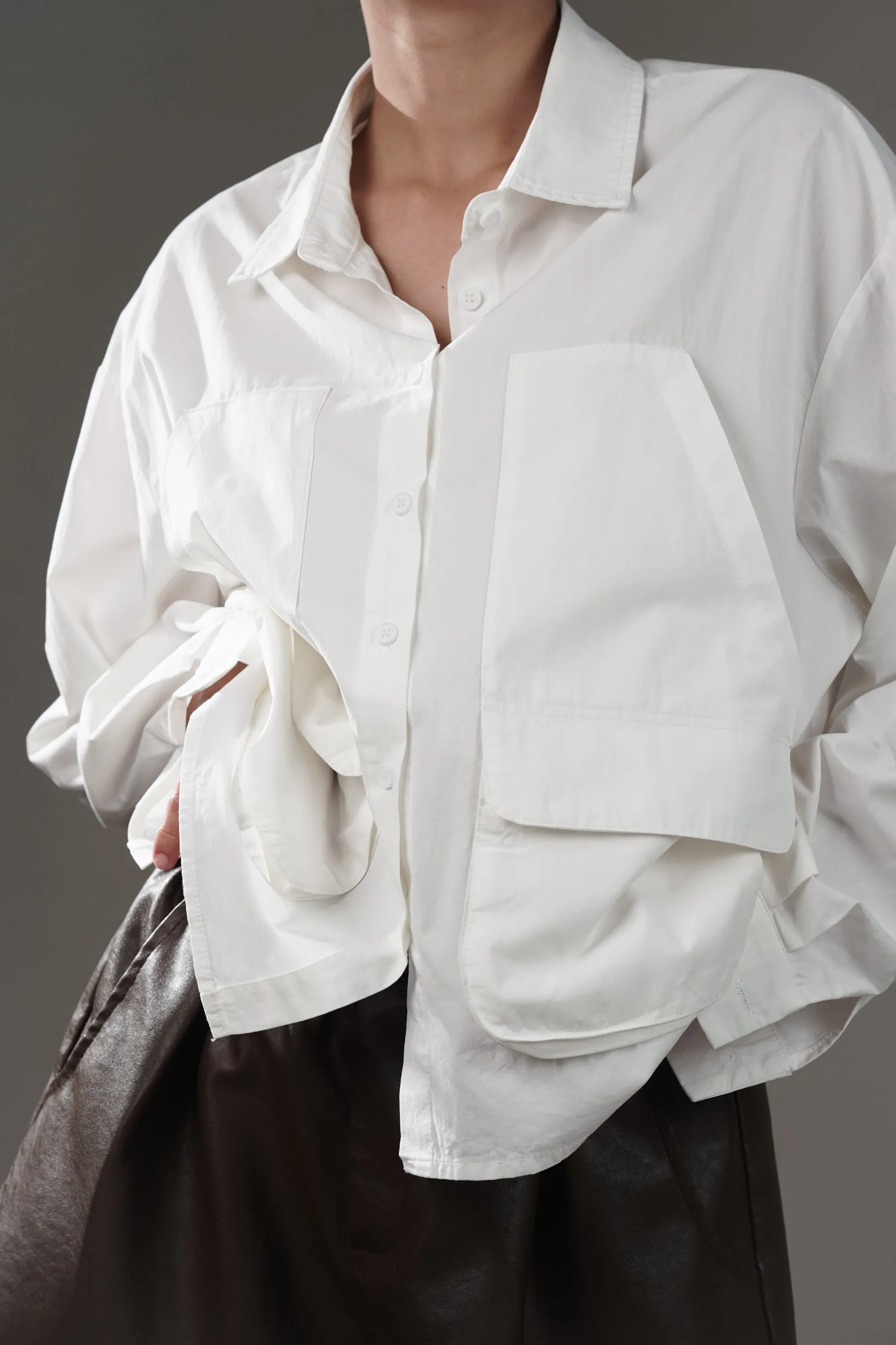 White Cotton Shirt With Patch Pockets