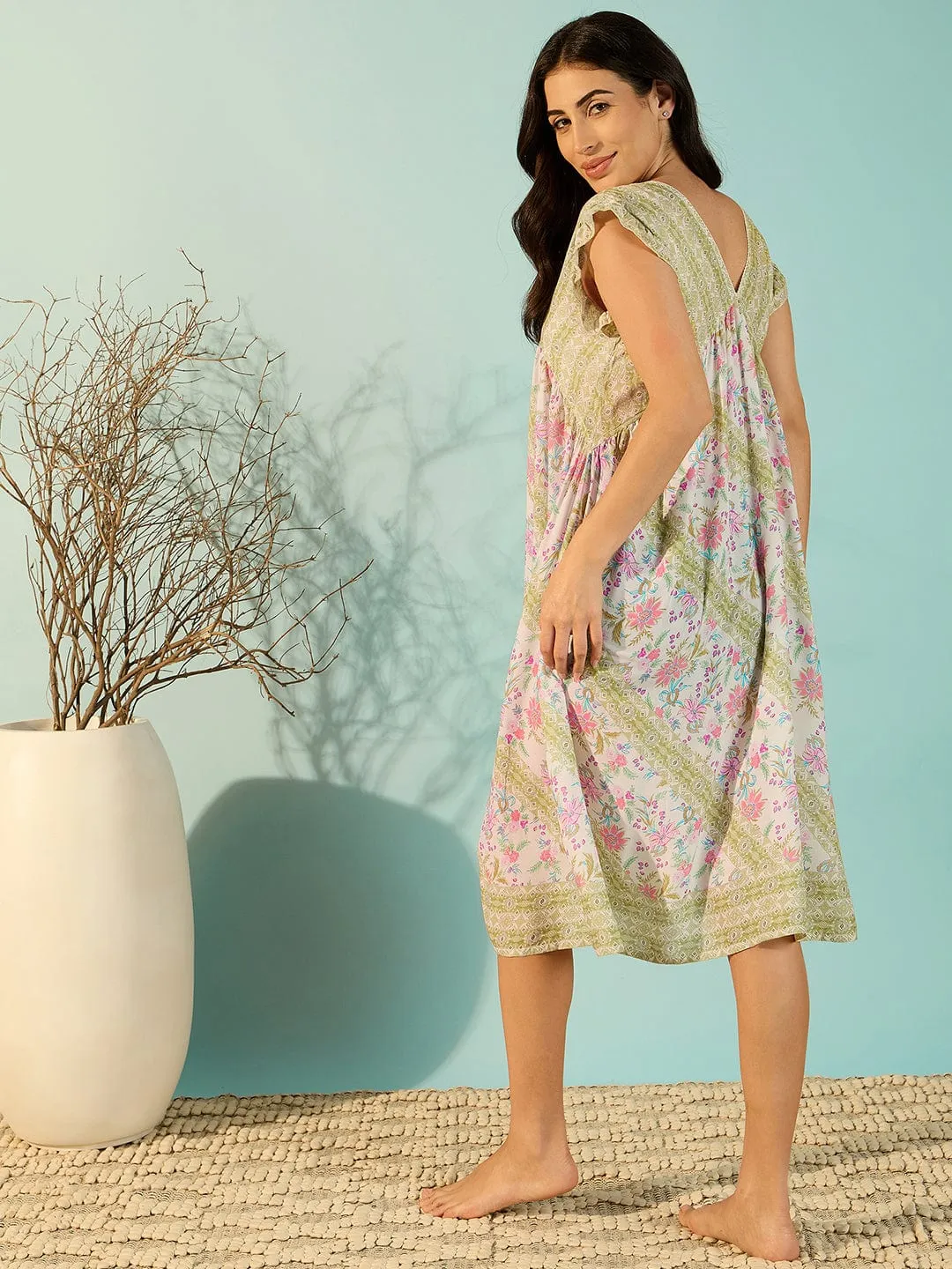 Women Chic Modal Floral Printed Negligee Dress