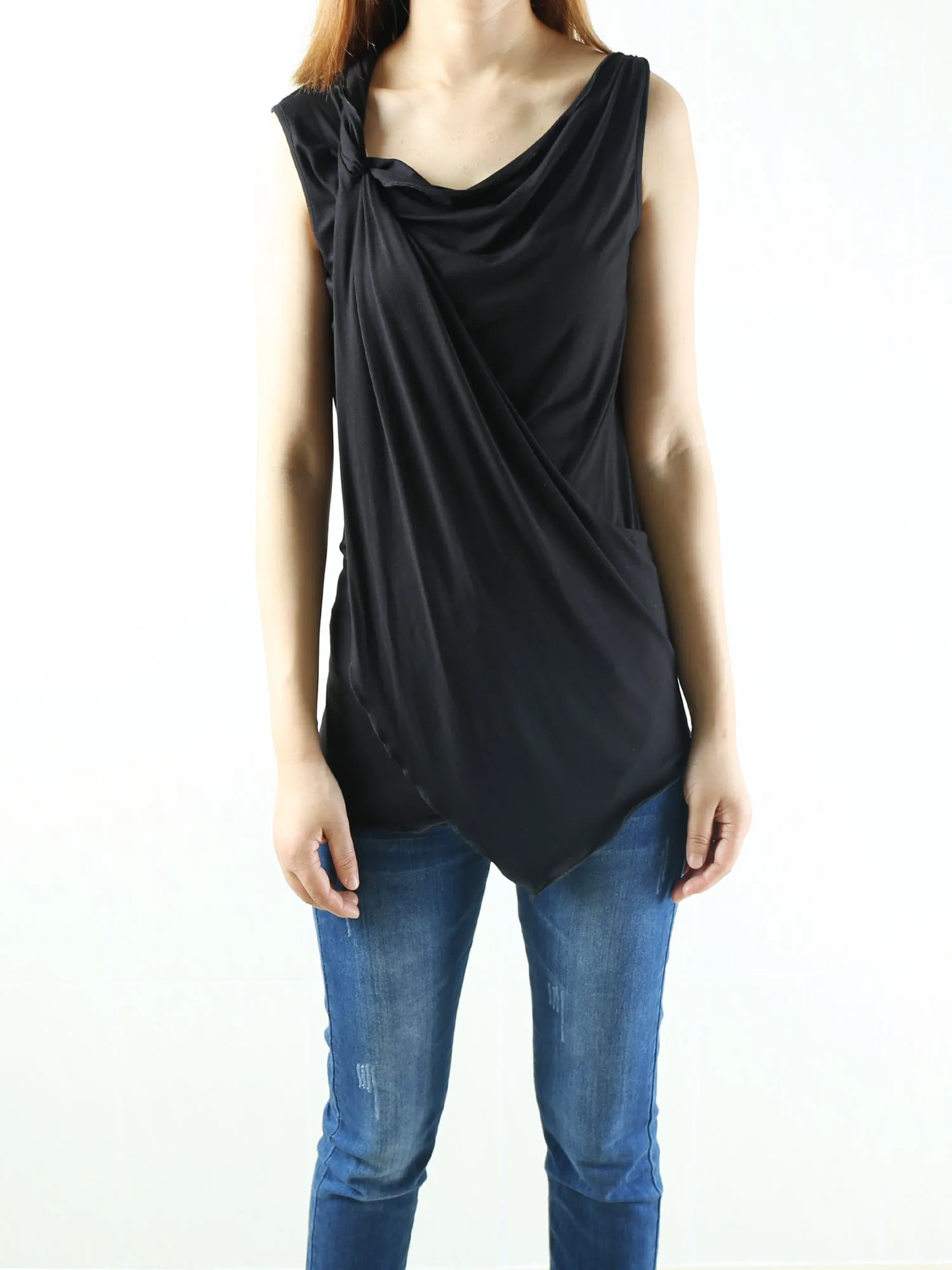 Women's asymmetrical t-shirt/modal cotton draping slip top/summer top/customized sleeveless top(Y1935)