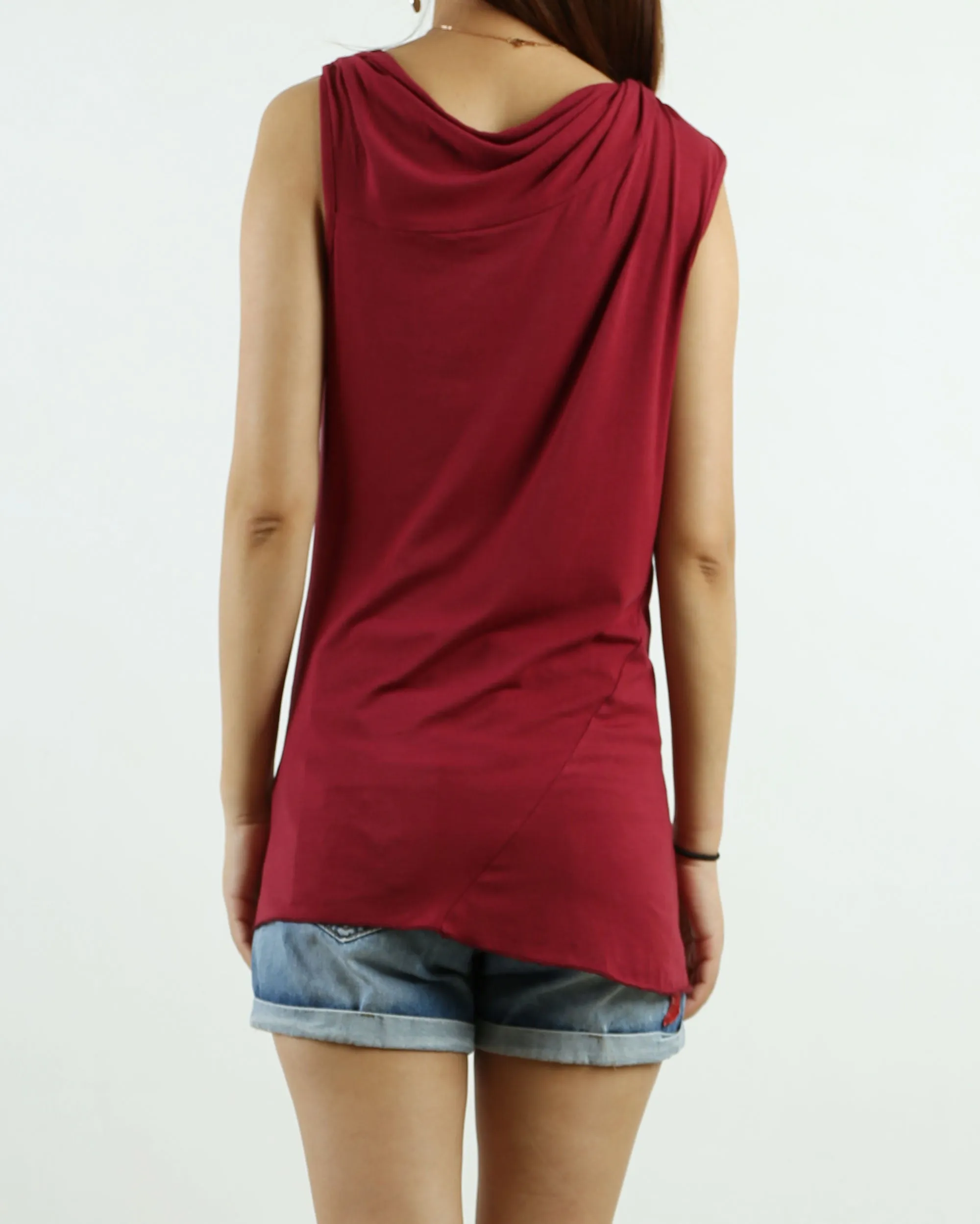 Women's asymmetrical t-shirt/modal cotton draping slip top/summer top/customized sleeveless top(Y1935)