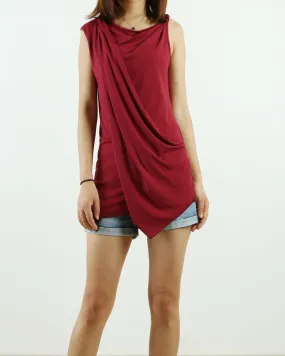 Women's asymmetrical t-shirt/modal cotton draping slip top/summer top/customized sleeveless top(Y1935)