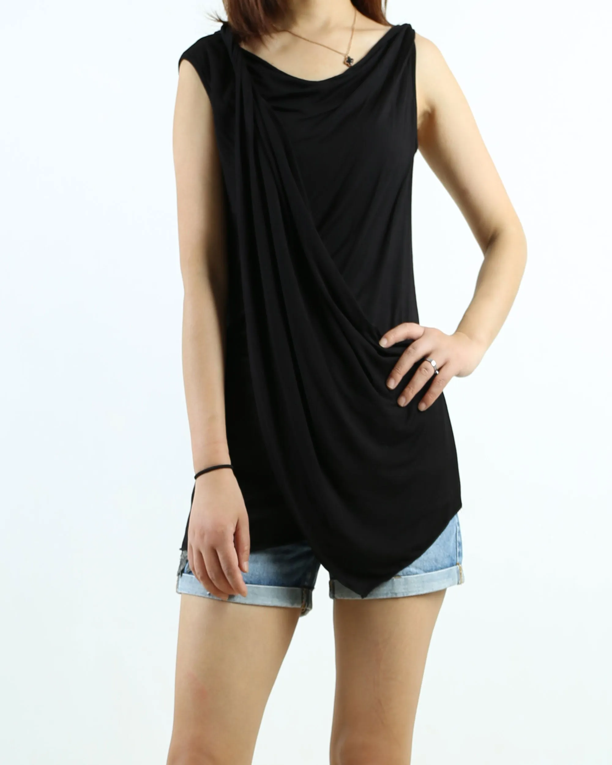 Women's asymmetrical t-shirt/modal cotton draping slip top/summer top/customized sleeveless top(Y1935)