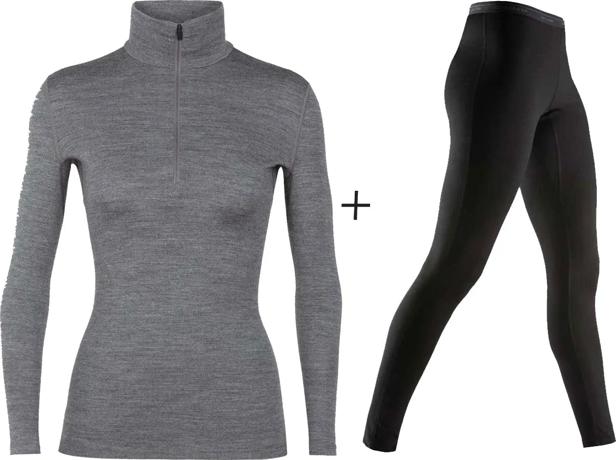 Women's Icebreaker Merino 260 Tech Half Zip Top   Tights COMBO