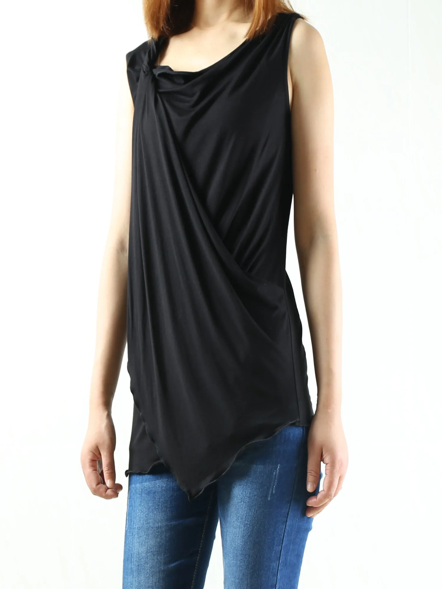 Women's modal cotton draping slip top/asymmetrical t-shirt/summer top/customized sleeveless top(Y1935)