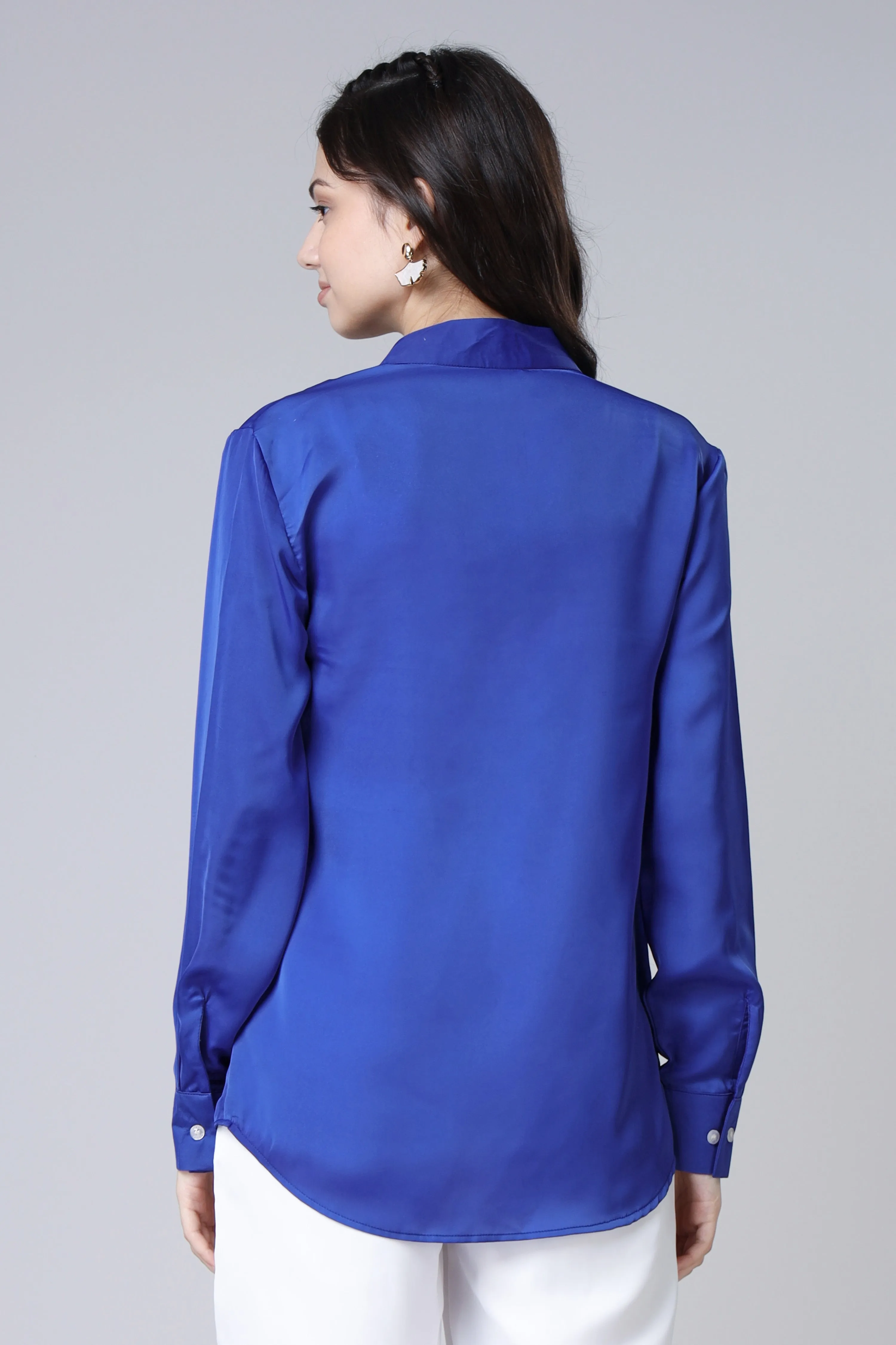 Womens Royal Blue Spread Collar Casual Shirt