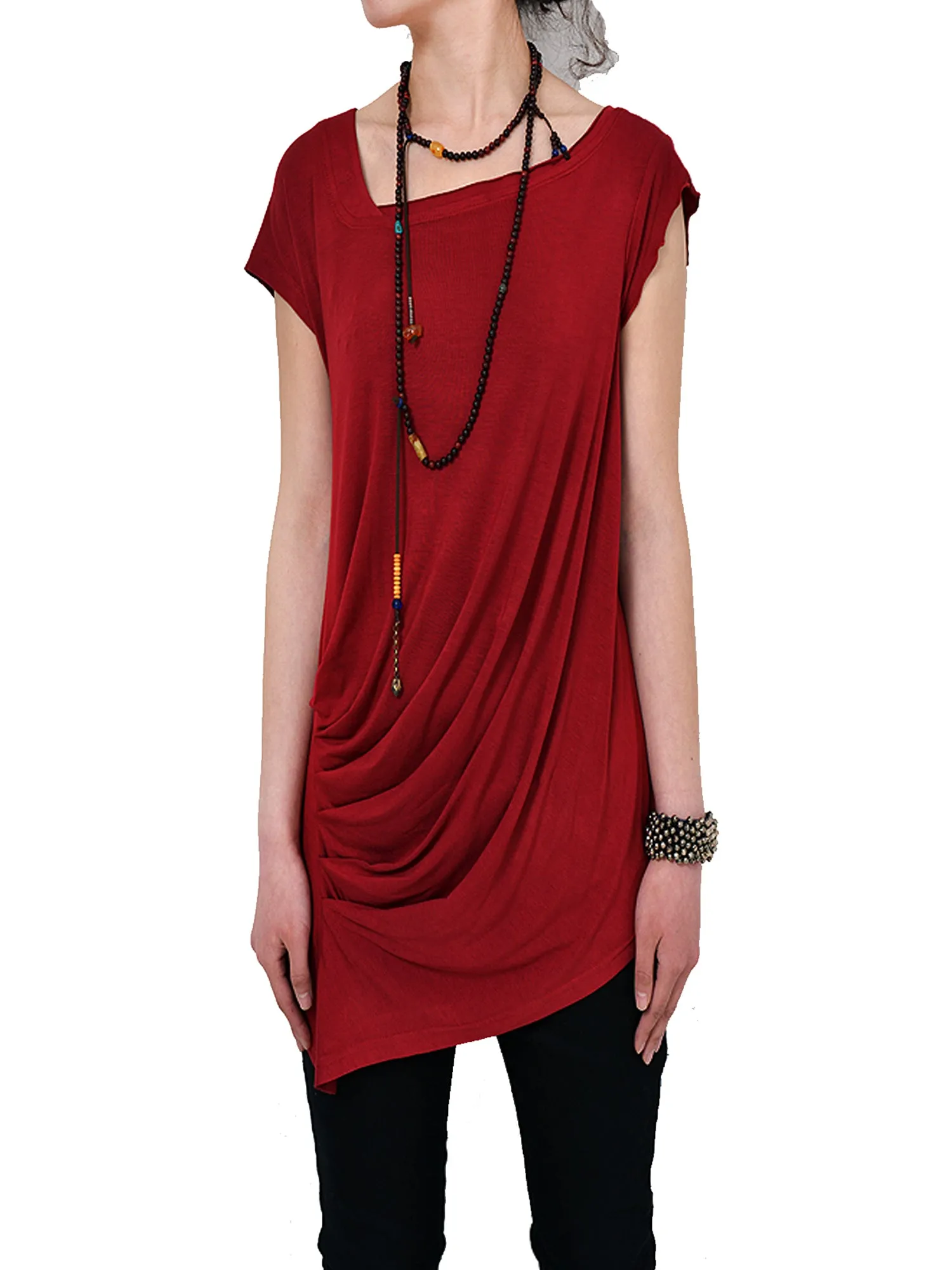 Women's short sleeve top/modal cotton t-shirt/asymmetrical top/casual tunic top/loose t-shirt/summer top/customized t-shirt(Y1940)