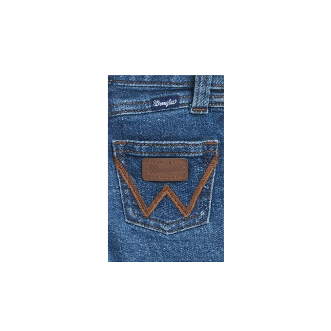 Wrangler Kid's Dark Wash Embroidered Pocket Chambray Boot Cut Stone Wash Blue Jeans