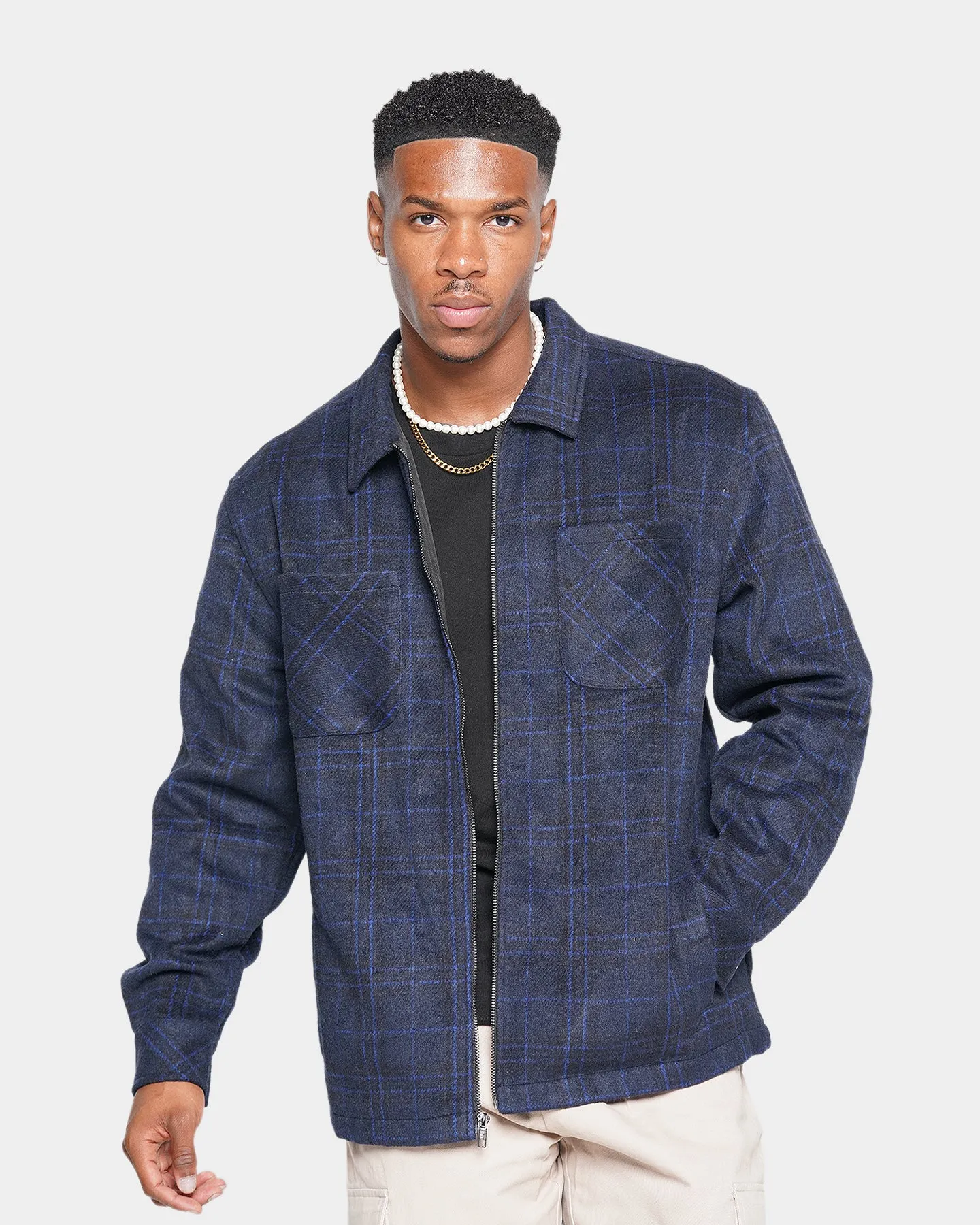 XXIII Vitus Zip Up Flannel Shacket Blue/Black