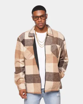 XXIII Vitus Zip Up Flannel Shacket Brown/Cream