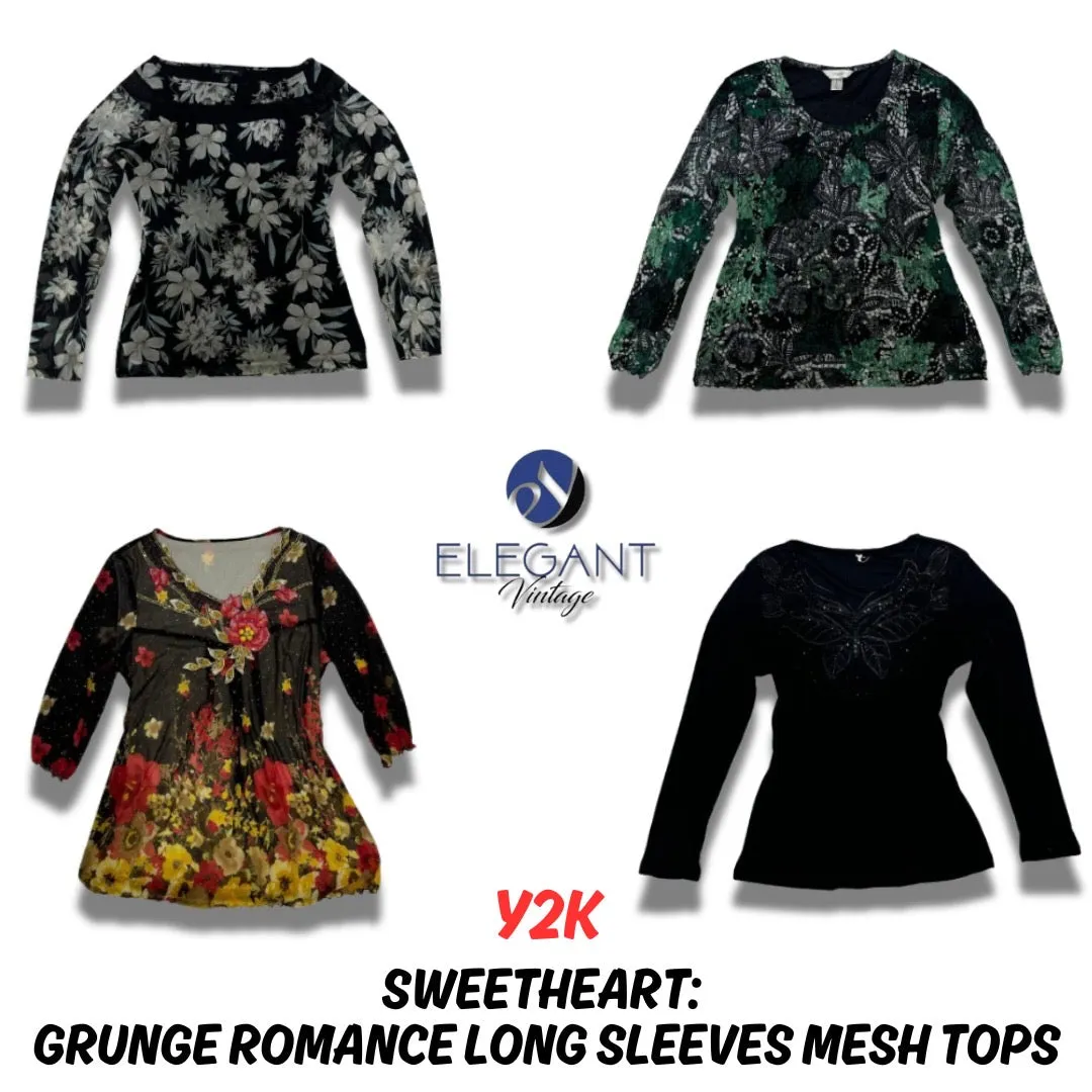 Y2K Sweetheart: Grunge Romance Long Sleeves Mesh Top - 10 pieces - EV0012