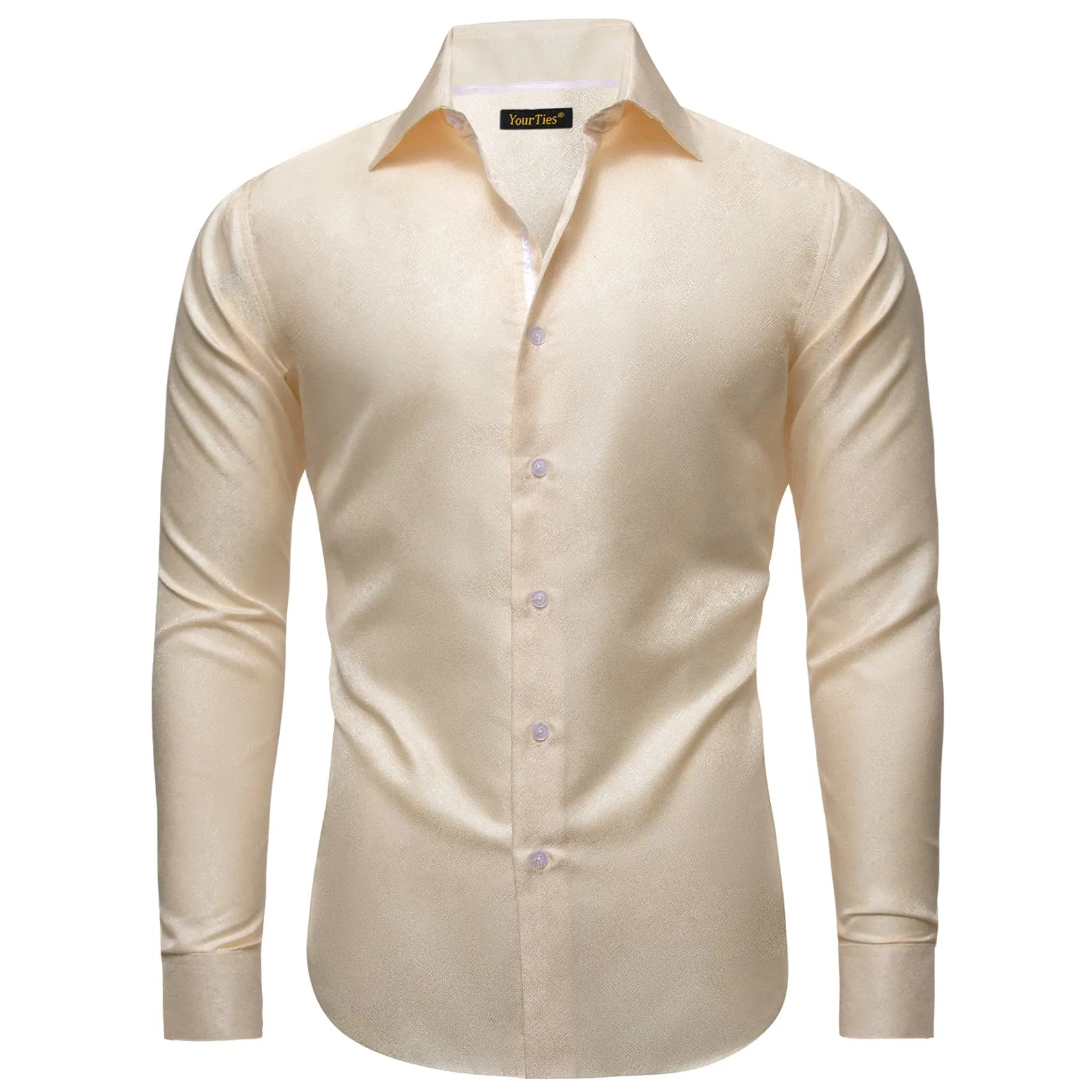 YourTies Cream White Long Sleeve Shirt Men's Silk Light Yellow Top