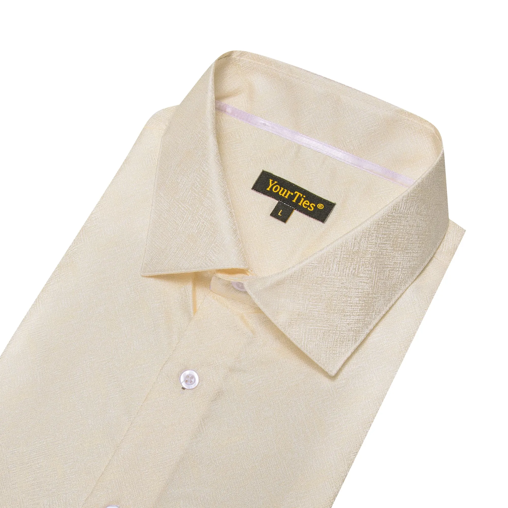 YourTies Cream White Long Sleeve Shirt Men's Silk Light Yellow Top