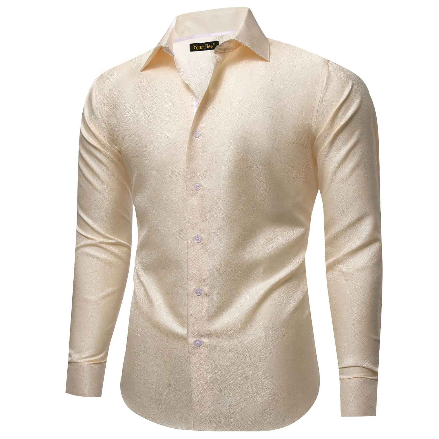 YourTies Cream White Long Sleeve Shirt Men's Silk Light Yellow Top